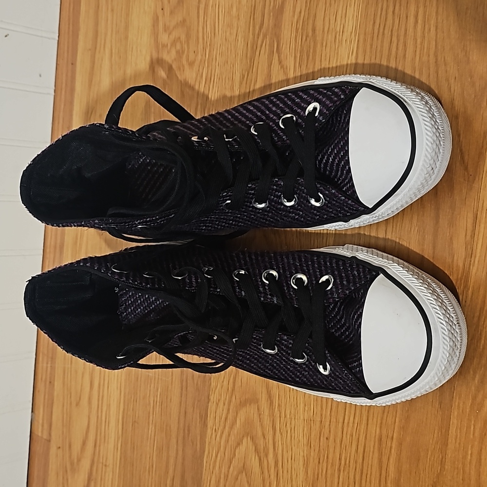 Converse men 7 women 9 black purple blue knit weave canvas lined sneakers - Picture 12 of 14